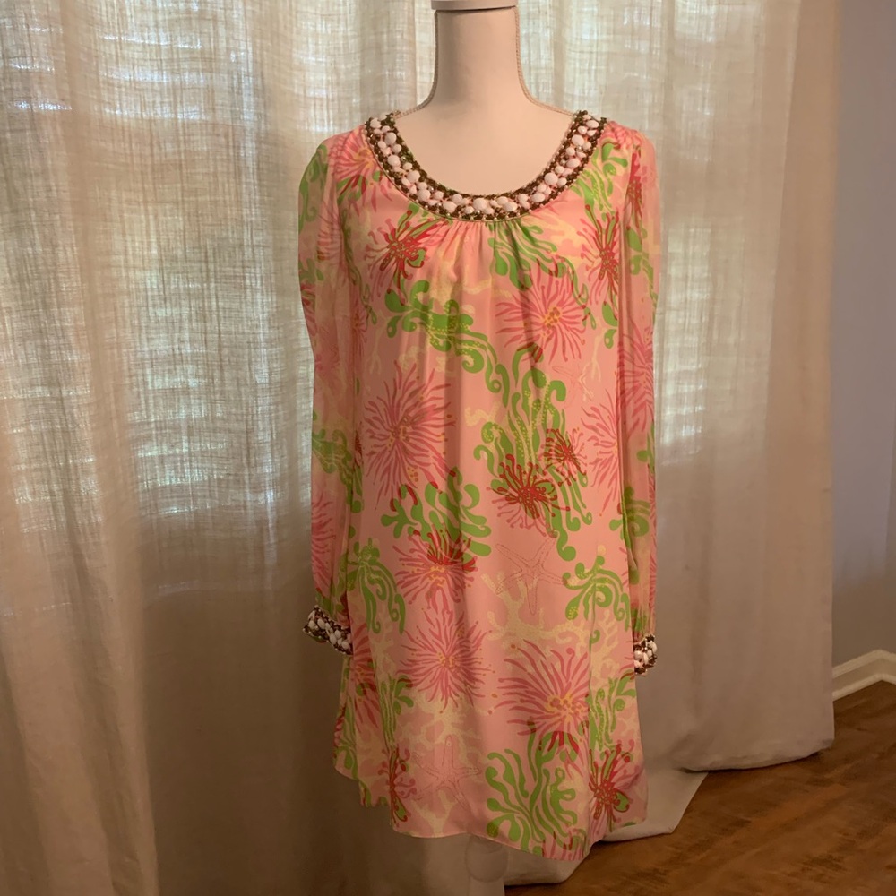 Lilly Pulitzer Beaded Silk & Chiffon Tunic Dress